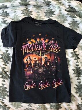 Spencer's Black Motley Crue Graphic Tee with Pink & Orange Print